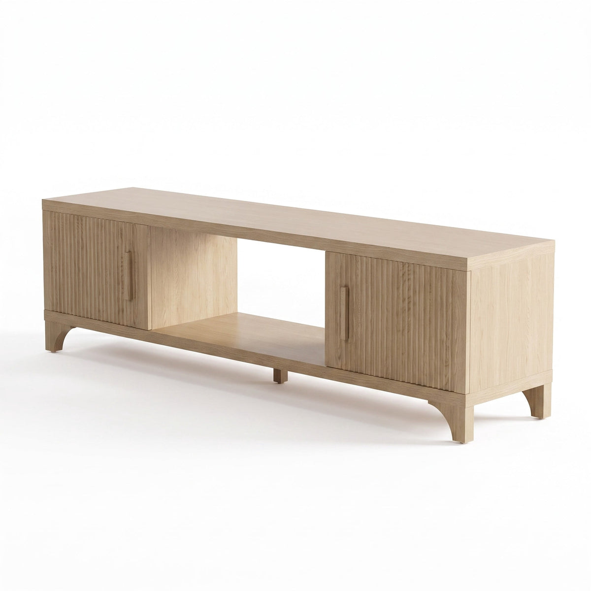70" Wood Entertainment Center with Storage Fluted Doors, Cable Management, Holds Up to 800 lbs Mid-Century TV Stand for Living Room