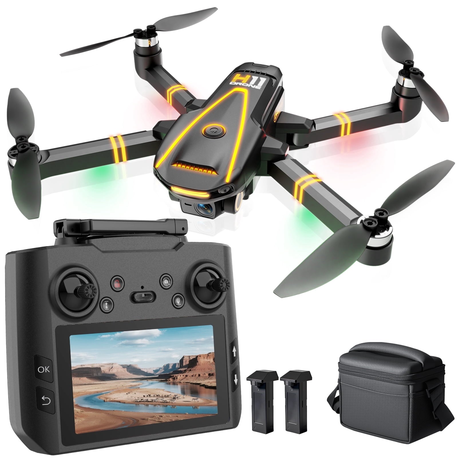 GPS Drone with 4K Camera,RC Drones with 4.5 inch HD Screen on Controller,Auto Return,2 Batteries for 45 min Flight Time,Long Range Transmission,Circle Fly and Follow Me Mode,Foldable Quadcopter