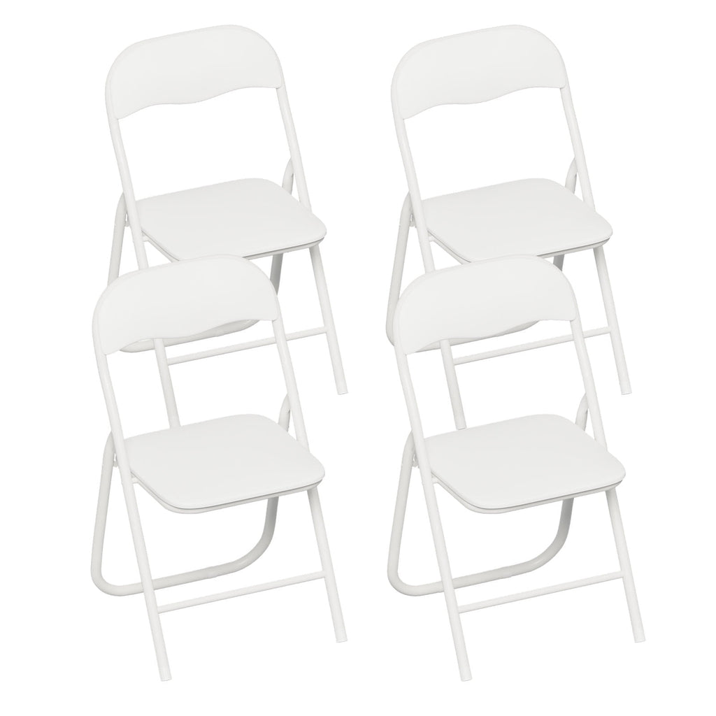 Gelloan 4 Pack Folding Chairs, Leather Padded Seat with Metal Frame Home Office Party Use,White