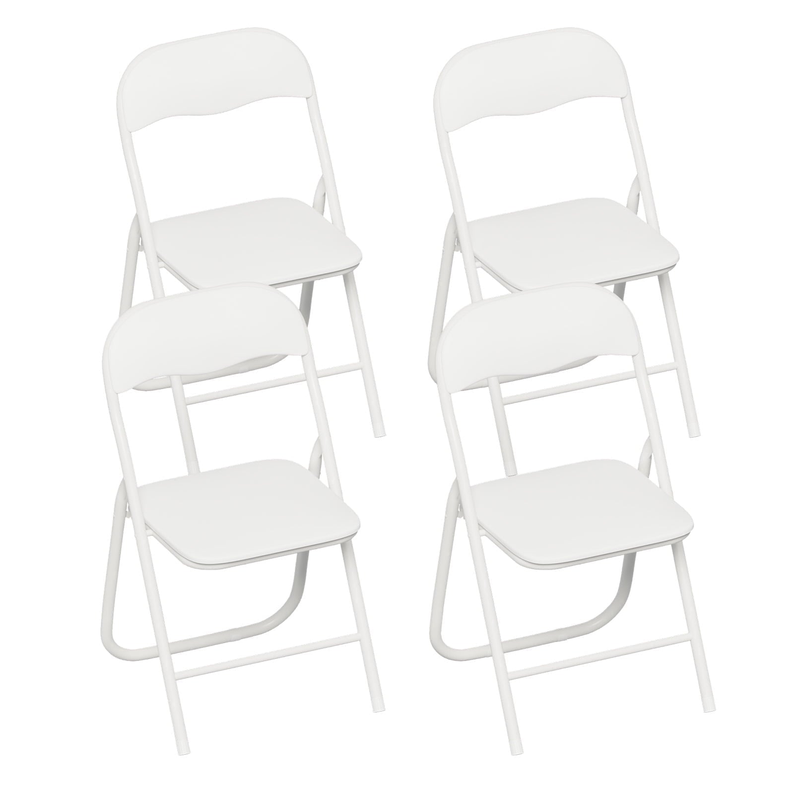 Gelloan 4 Pack Folding Chairs, Leather Padded Seat with Metal Frame Home Office Party Use,White