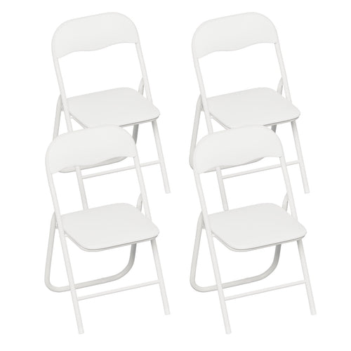 Gelloan 4 Pack Folding Chairs, Leather Padded Seat with Metal Frame Home Office Party Use,White