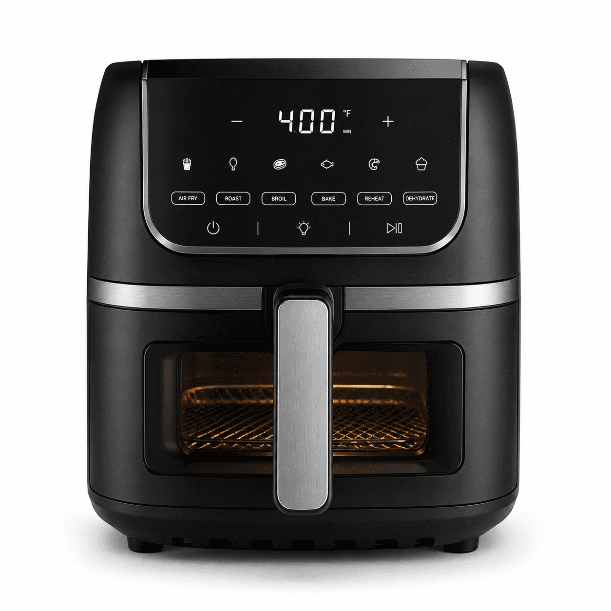 Hicloud 7.5QT Air Fryer, 1600W Large-Capacity Air Fryer with Visible Window, Touchscreen, 6 Cooking Presets, Adjustable Time & Temperature, Nonstick Basket, Black