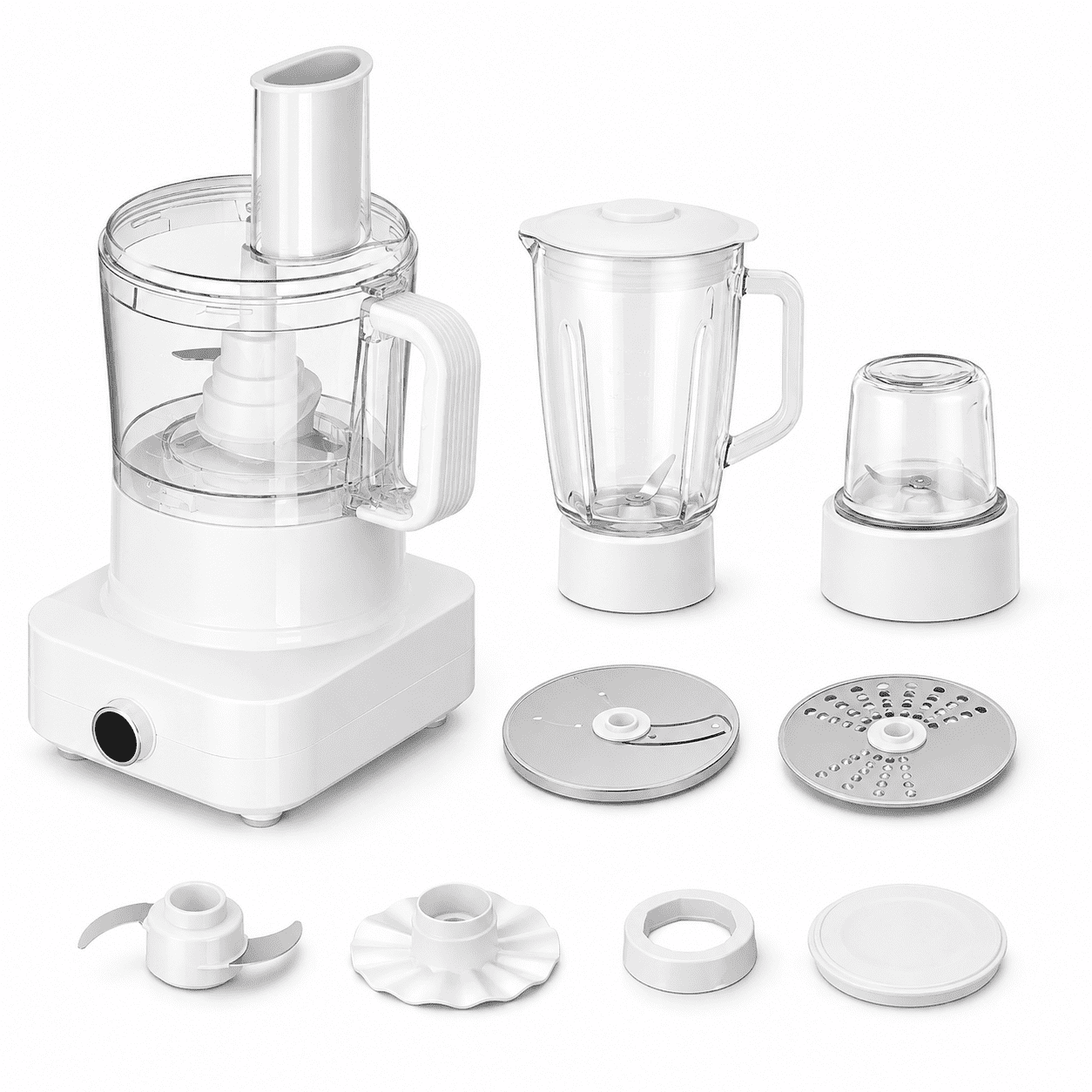 Hicloud Multifunctional Food Processor with Blender, Grinder, Chopper, Slicer, Shredder and Dough Blade, All-in-One Kitchen Prep System for Vegetables, Meat, Smoothies, White