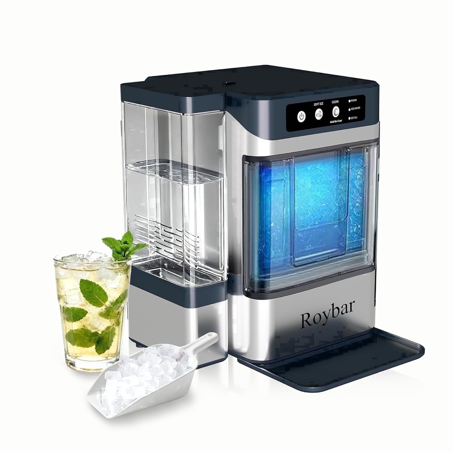 Hicloud Nugget Ice Maker Countertop, 44.9lbs per Day Soft Chewable Pebble Nugget Ice Machine with with 1.5L Inside and 3L Outside Water Tank, Self-Cleaning