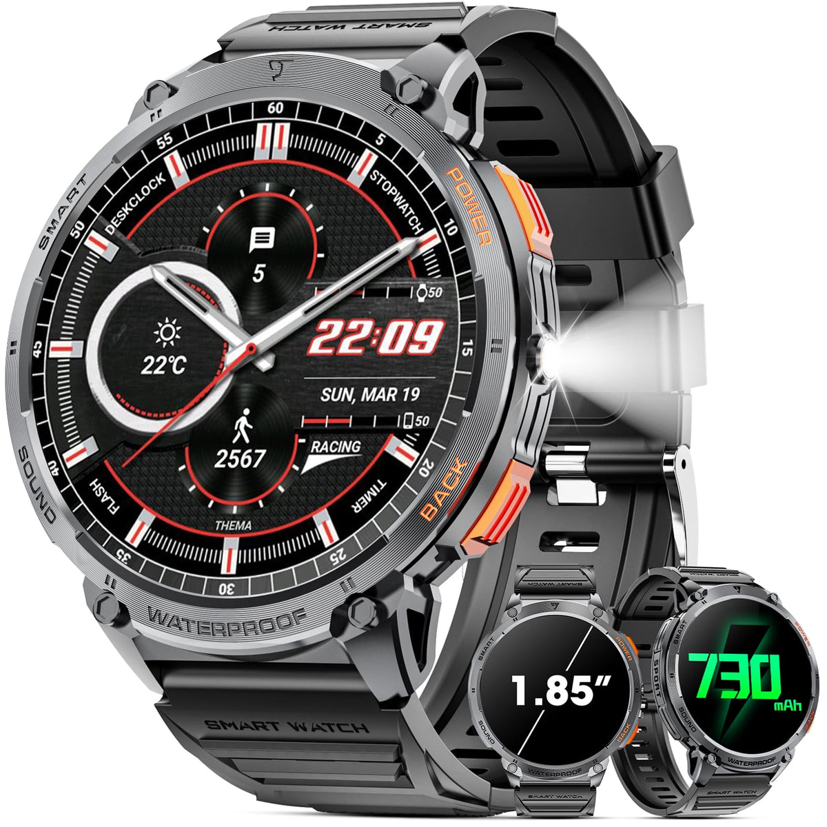 Military Smart Watch for Men, 55MM AMOLED Display, 110+ Sports Modes, IP68 Waterproof Fitness Watch, Compatible with Android and iPhone Smartphones
