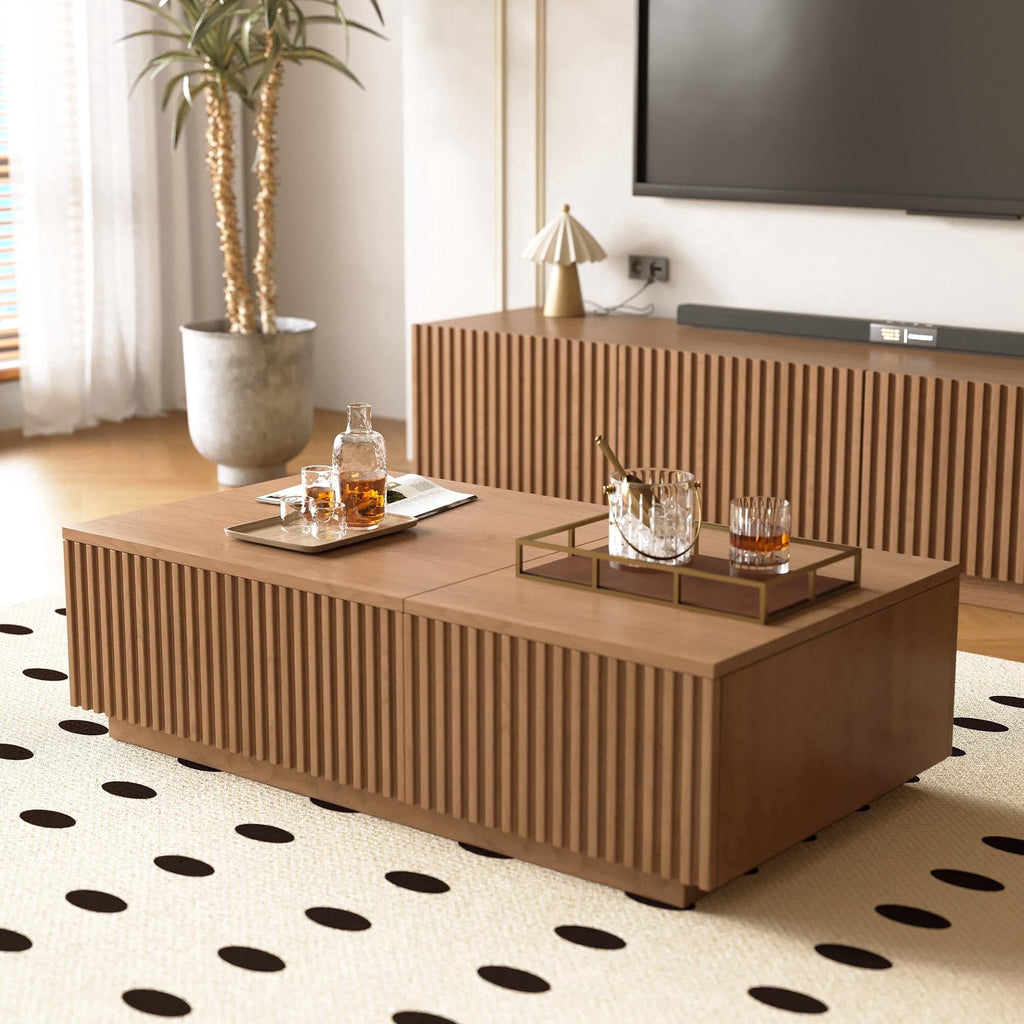 51.1" Mid-Century Modern Lift Top Coffee Table, Walnut Rectangular Center Table with Hidden Storage & Drawers, for Living Room, Apartment, Office