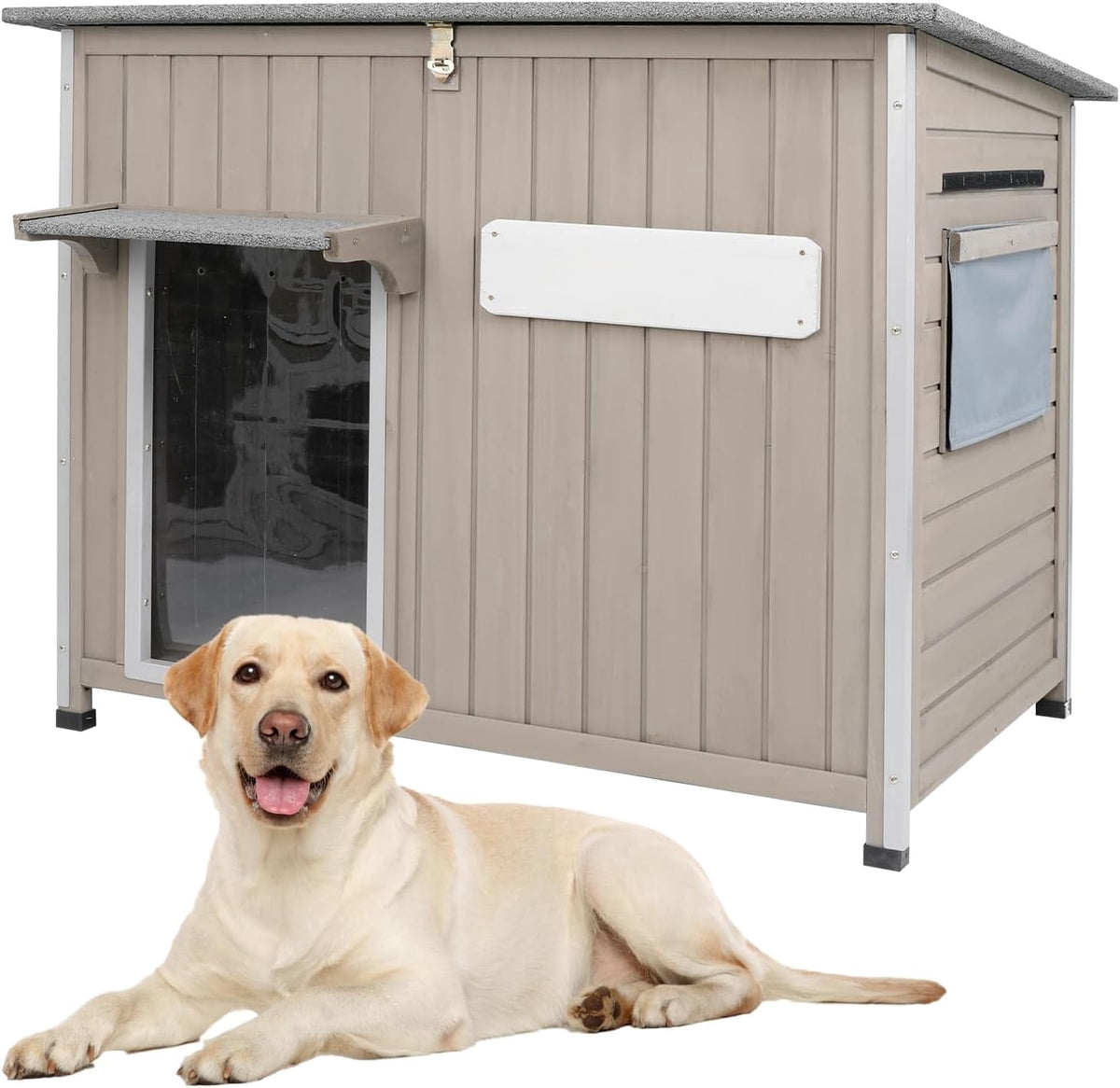 43-Inch Wooden Outdoor Dog House with Openable Roof and Removable Floor, Gray
