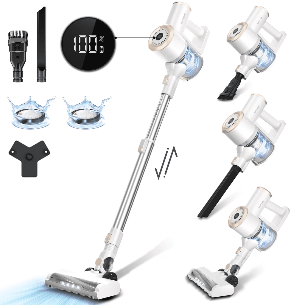 PrettyCare Cordless Stick Vacuum Cleaner Lightweight Upright for Carpet Hard Floor Pet Hair W200-W