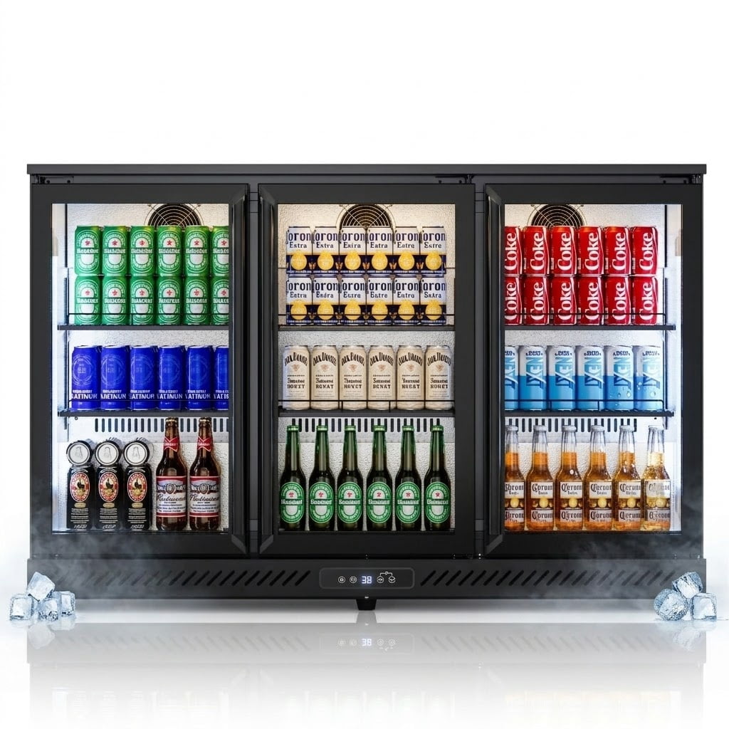 53" Commercial Beverage Refrigerator, 336 Can / 11.5 Cu.Ft Back Bar Cooler with Low-E Glass Doors, 32°F–50°F, ETL & NSF Certified