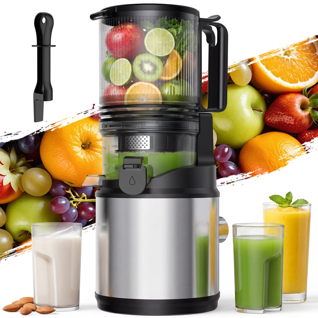 Juicer Machine,Cold Press Juicer with 5.12" Wide Feed Chute Fit Whole Fruits Vegetables, Masticating Juicer with High Juice Yield,Easy to Clean,Black