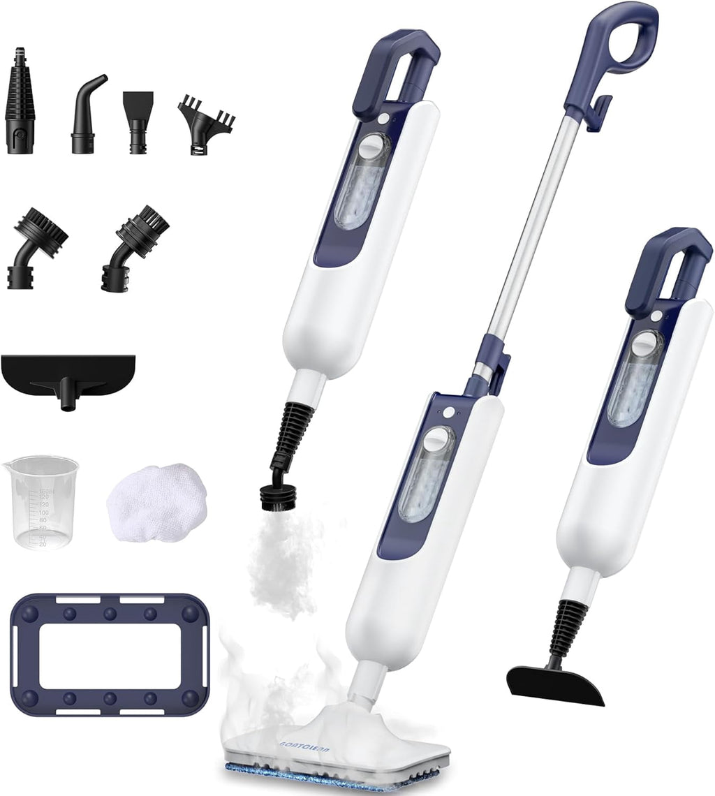 Steam Mop with Scent Pad Compartment, 1200W Multi-Purpose Steam Cleaner, 3 Steam Levels, 450ml Removable Water Tank, Self-Standing Design, Detachable Handheld Steamer, White
