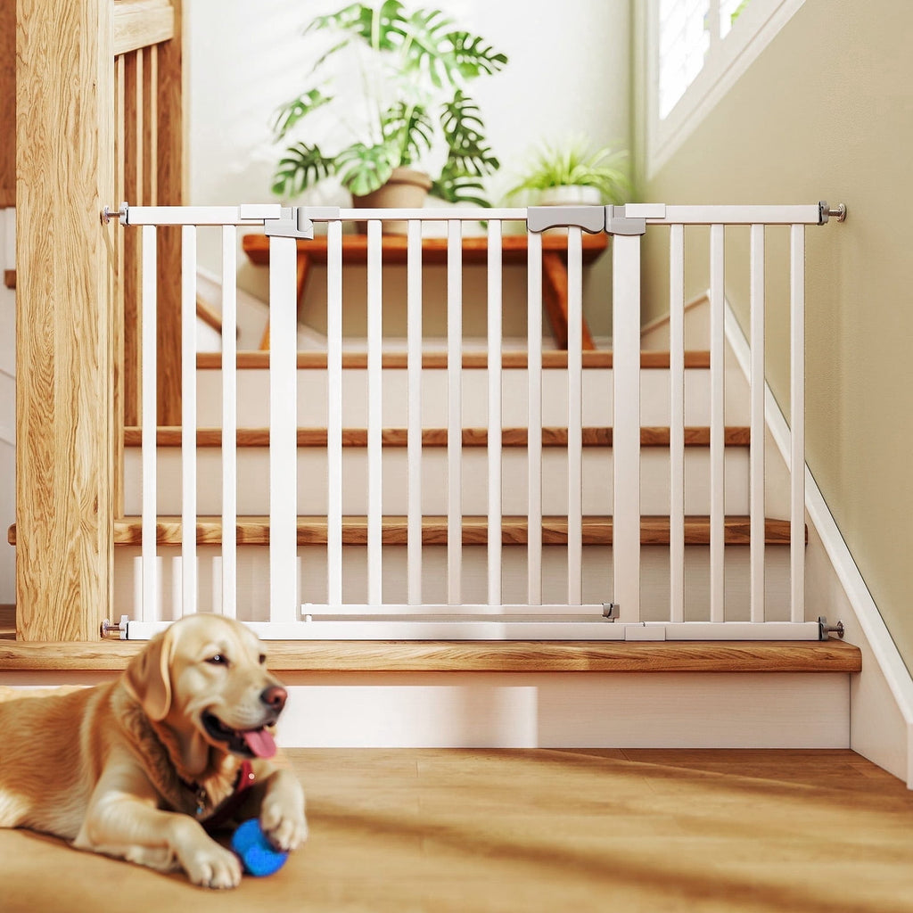 30"-50" Baby Gates for Doorway, Auto Close Pet Gate, Gifts for Mom, Easy Install Pressure Mounted Dog Door, White