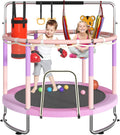 55" Trampoline for Kids with Safety Net, 3-Level Adjustable Height, 500lb Capacity Indoor & Outdoor Jumper with Basketball Hoop for Boys & Girls, Pink