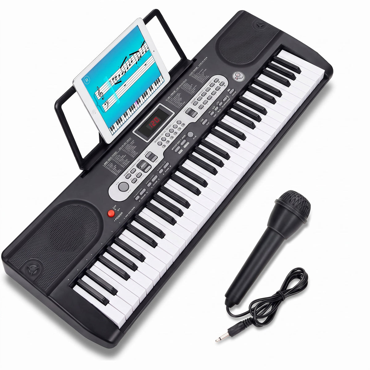 61 Key Piano Keyboard Portable Electronic Keyboard Piano for Beginners Kids and Adults, Electric Music Keyboard with Microphone, Black
