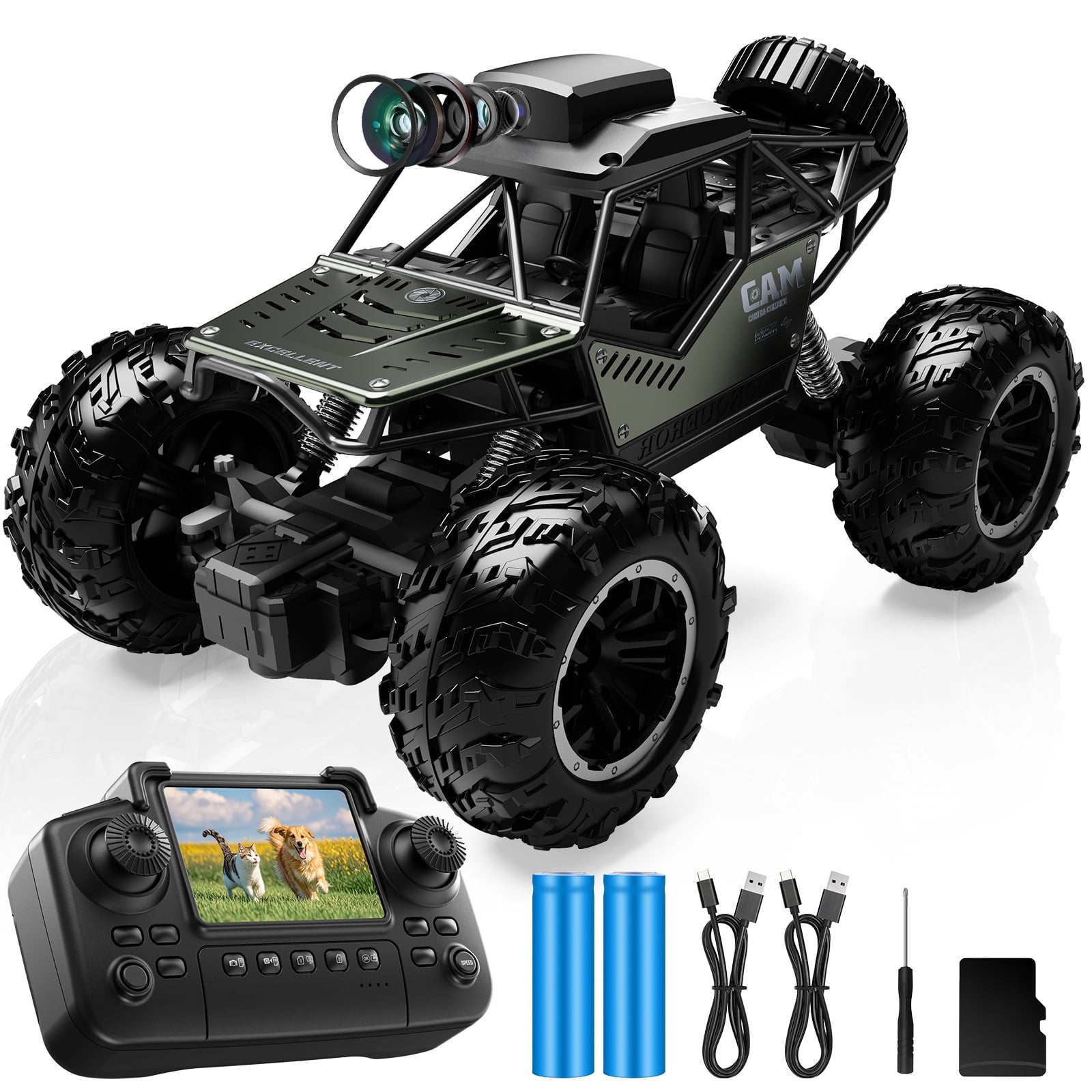 Remote Control Cars with Camera-HD,1:18 Monster Truck Toys,2.4GHZ Off Road RC Car for Kids Adults,HD Display,Two Batteries (40Minute Battery Life),Alloy Body;Makes a Great Birthday Present for Boys