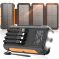 SOLPOWBEN 20000mAh Solar Power Bank with 4 Foldable Panels and 4 Built-In Cables, 15W Fast Charging Portable Charger for Cell Phone, Dual LED Flashlights Battery Pack for Camping, Travel