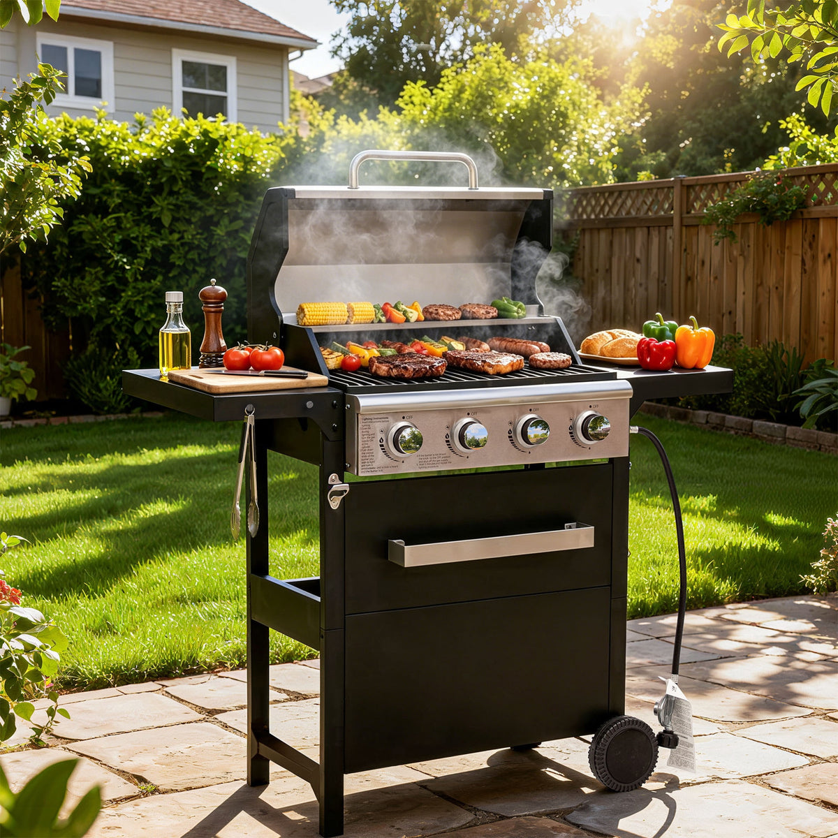 4-Burner Propane Gas Grill, 36000 BTU Stainless Steel BBQ Grill