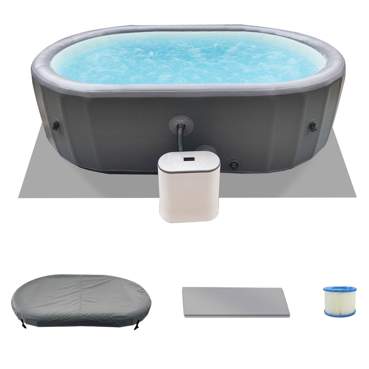 4-Person Inflatable Hot Tub 180 Bubble Jets Portable Spa with Cover