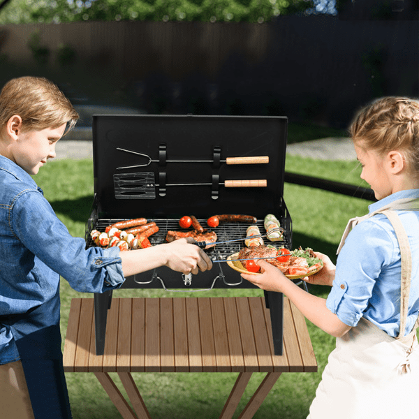Portable Gas Grill, 24000BTU Grills with 2 Large Wheels, Propane Grill with Side Burner and Thermometer for Patio Activity