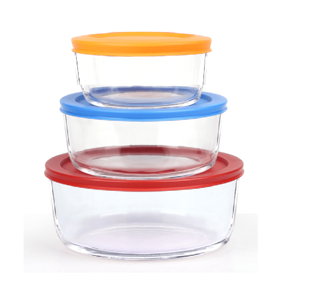 6-Piece Glass Food Storage Container Set, Round Meal Prep Containers with Lids, Includes 7-Cup, 4-Cup & 2-Cup Sizes, BPA-Free, Microwave & Dishwasher Safe