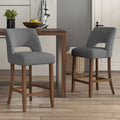Bar Stools Set of 2, 26" Upholstered Counter Height Bar Stools, Modern Counter Stools with Wood Legs for Kitchen Island Dining Room Bar,Gray Fabric