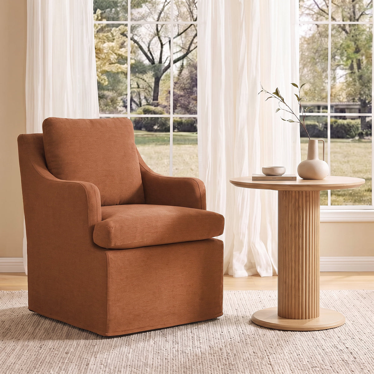 Upholstered Dining Chairs, Modern Kitchen Chairs Dinner Chairs with 4 Casters, Chenille Armchair for Bedroom Reading Room Living Room,Orange