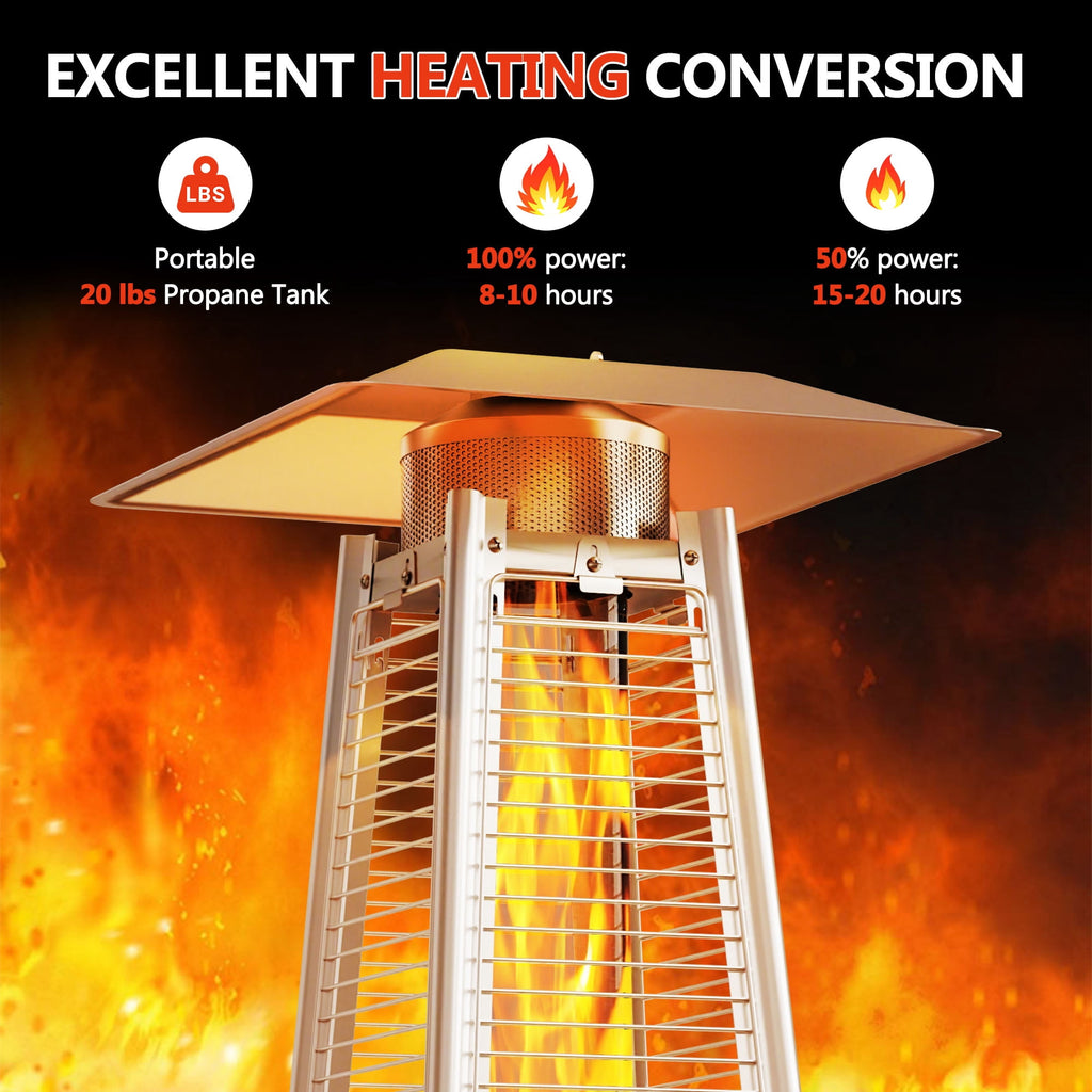 Patio Heater for Outdoor Use, 48,000BTU Powerful Pyramid Heater with Stable Base, Outdoor Porch Yard Propane Heater with Quartz Glass Tube for Fire, Dia 10FT Heating