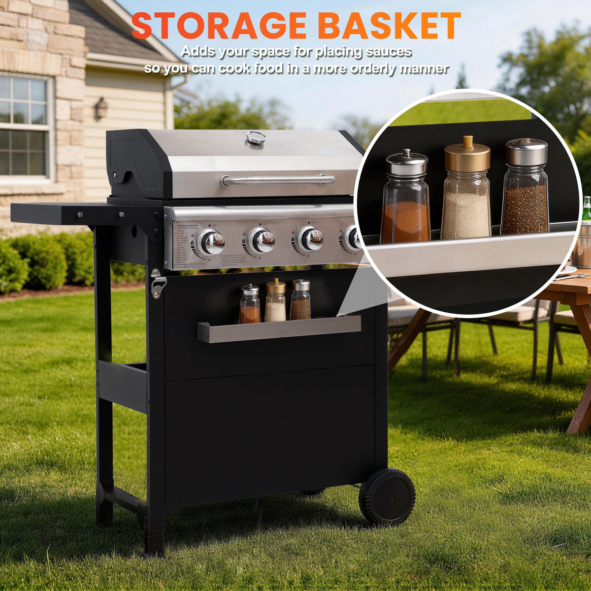 4-Burner Propane Gas Grill, 36000 BTU Stainless Steel BBQ Grill
