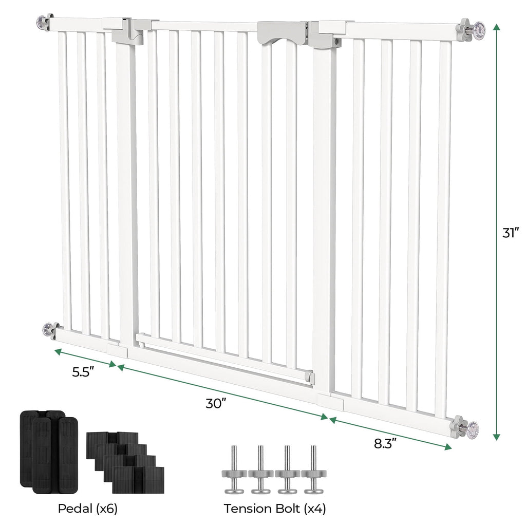 30"-50" Baby Gates for Doorway, Auto Close Pet Gate, Gifts for Mom, Easy Install Pressure Mounted Dog Door, White