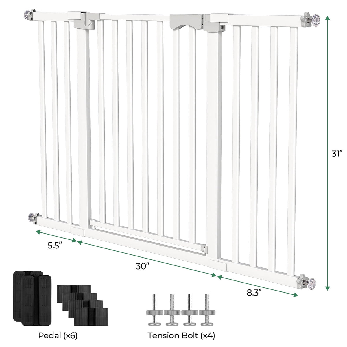30"-50" Baby Gates for Doorway, Auto Close Pet Gate, Gifts for Mom, Easy Install Pressure Mounted Dog Door, White