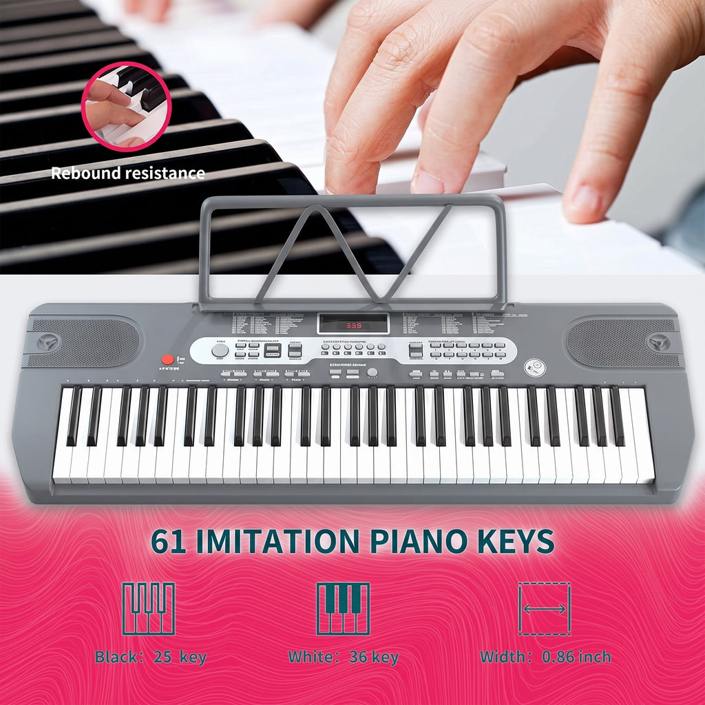 61 Key Piano Keyboard Portable Electronic Keyboard Piano for Beginners Kids and Adults, Electric Music Keyboard with Microphone, Black
