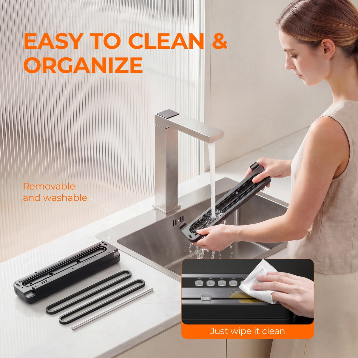 Vacuum Sealer Machine for Food with 20 Bags,60KPa Automatic Air Sealing Food Saver with Dry and Moist Food Modes,Led Indicator Lights, Easy to Clean, Compact Design