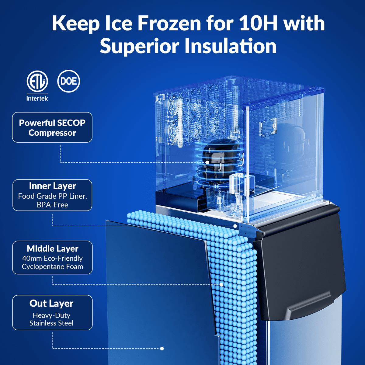 Split Commercial Ice Maker Machine 650LBS/24H with 350lbs Ice Bin, Nugget Ice Makers Commercial, Clear Cube Pellet Ice Maker, Fast Ice Maker Ice-Ready in 8-15mins
