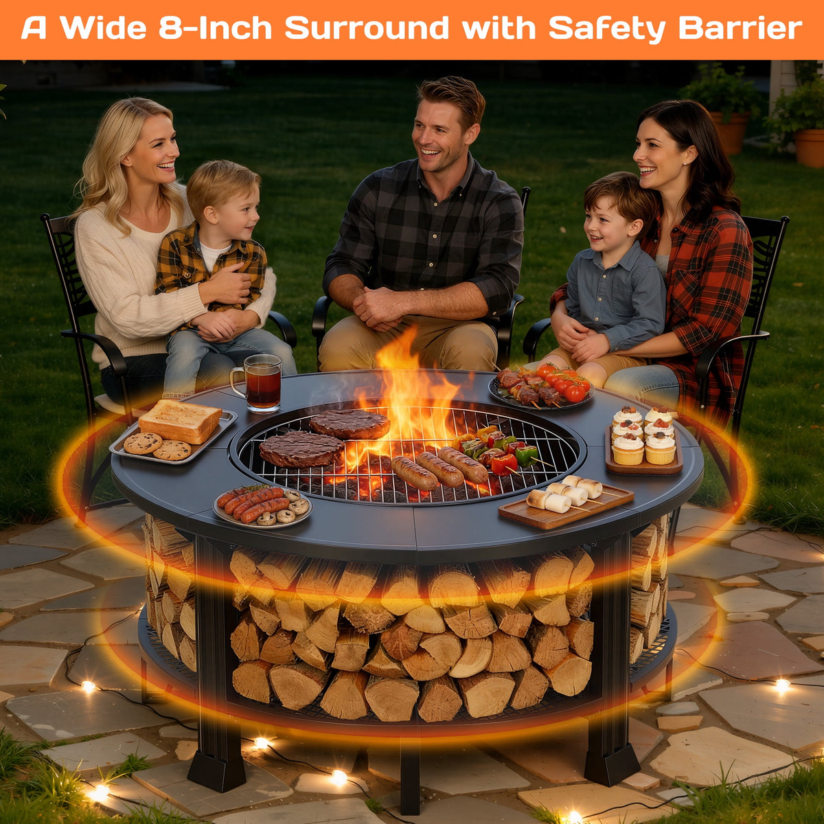 38" Fire Pits for Outside, SEGMART Outdoor Fire Pit, Round Wood Burning Fire Pit with Grill, Poker, Waterproof Cover, Fire Pit Table for Patio BBQ, Backyard Fire Pit, Firepit for Outside Patio, Black