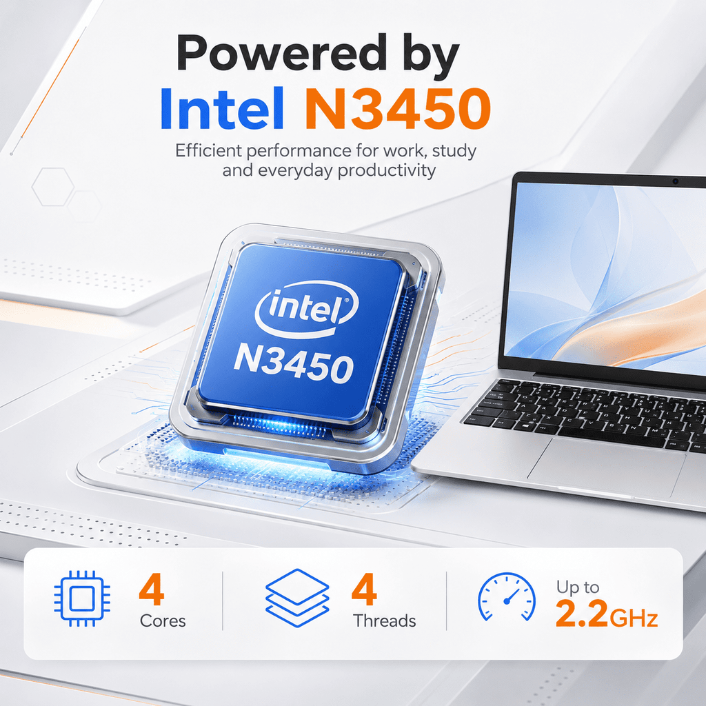 14.1" Laptop Computer, Intel N3450 Processor, 6GB RAM, 128GB SSD, Full HD Display, Ultra-Slim Notebook with WiFi, HDMI and Webcam, Silver