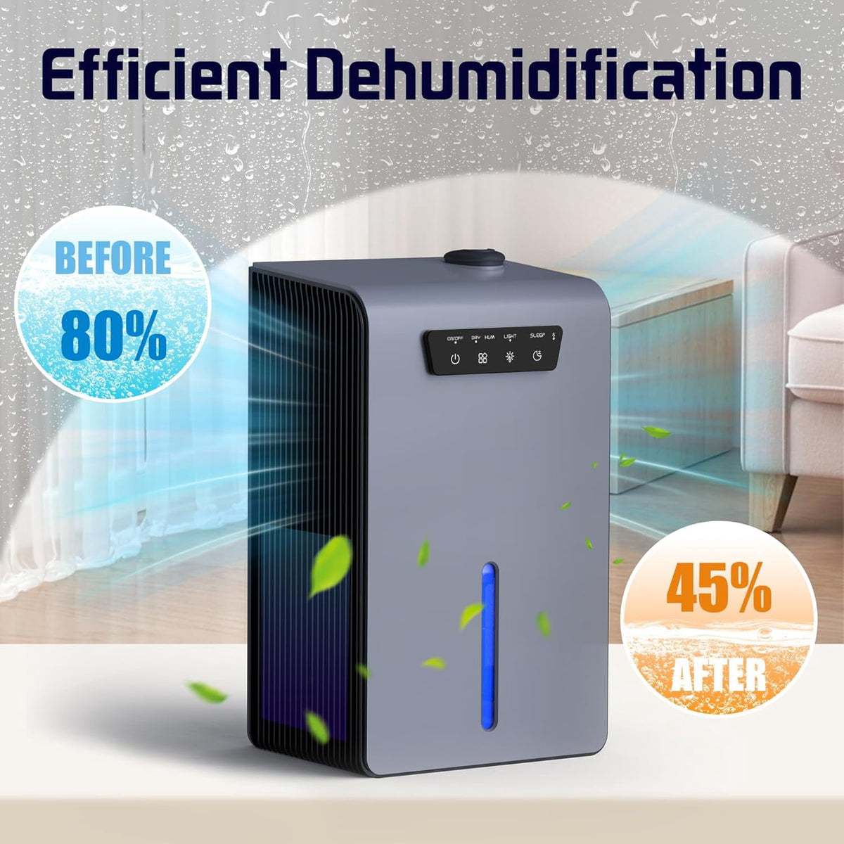 2 in 1 Humidifier and Dehumidifier, 108oz Portable Dehumidifier for Home Bedroom Bathroom RV, Quiet Small Dehumidifier with Drain Hose, 7 Color LED Light, Sleep Mode, Auto Shut Off