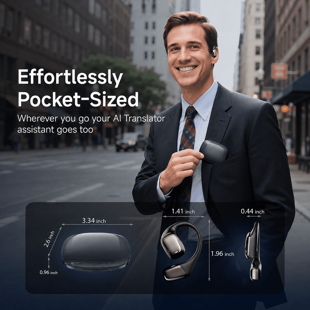 AI Translation Earbuds Real Time, 144 Languages Translator Earbuds, 3-in-1 Wireless Bluetooth Open-Ear Headphones with App for iOS & Android, Travel, Business & Language Learning