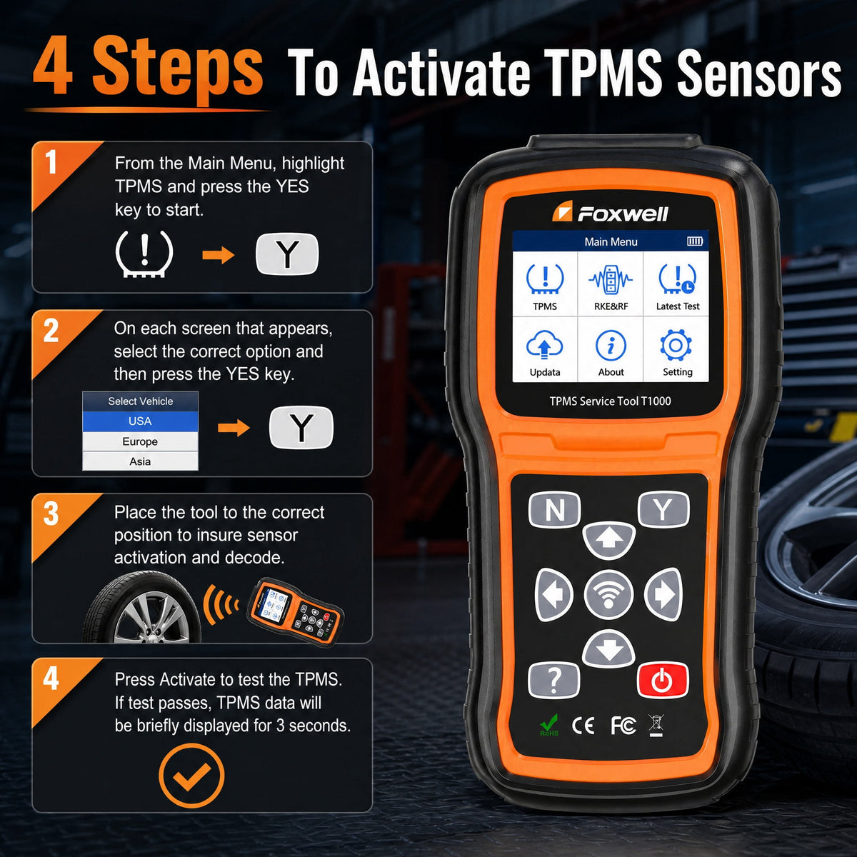 T1000 Car TPMS Reset Tire Pressure Sensor Activate Program-ming Scan Tool, Key Fob Testing, Lifetime Free Update
