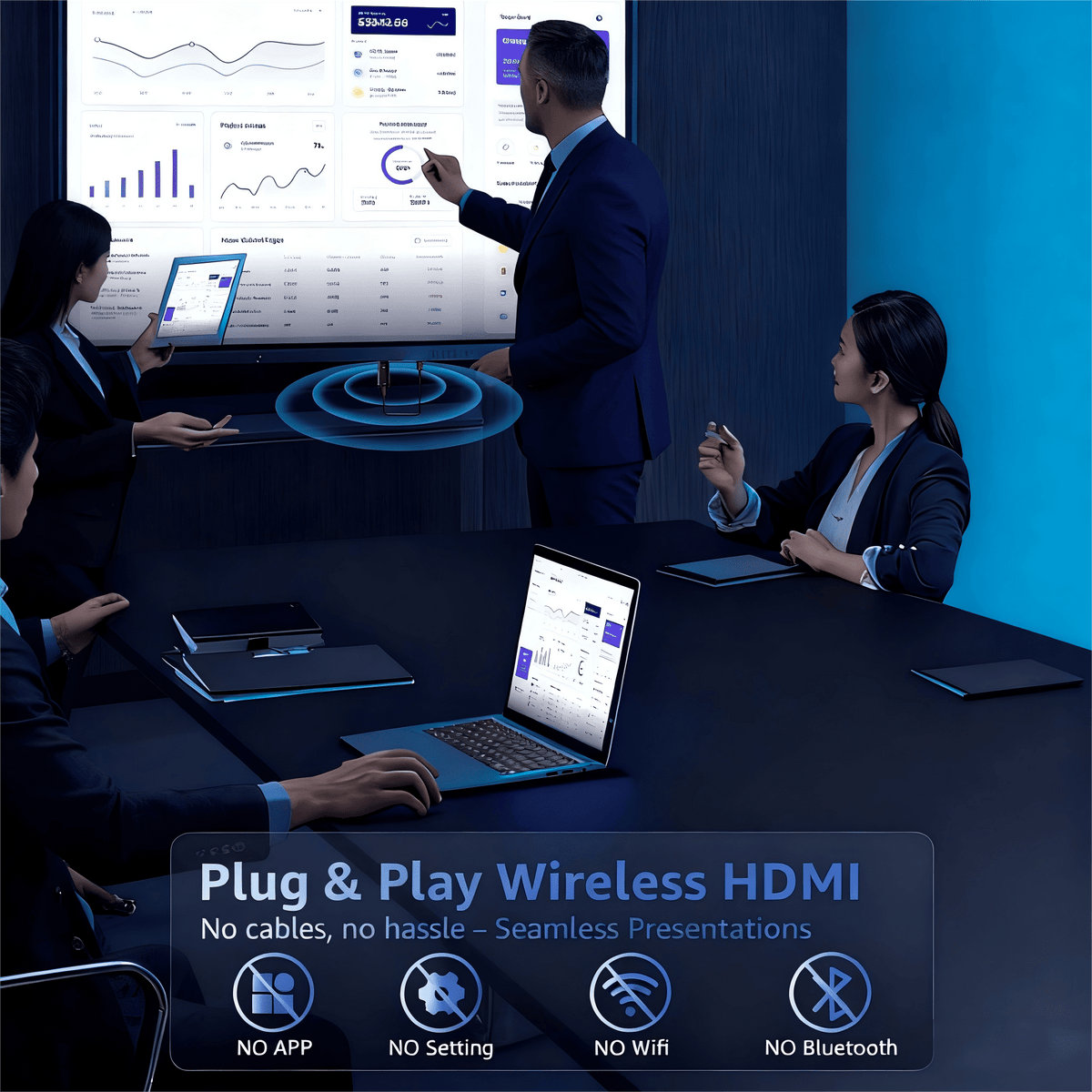Wireless HDMI Transmitter and Receiver, 2-in-1 Plug & Play Wireless HDMI Display Adapter, 4K Decode 1080P Output, Screen Mirroring from Laptop PC Phone to TV Monitor Projector
