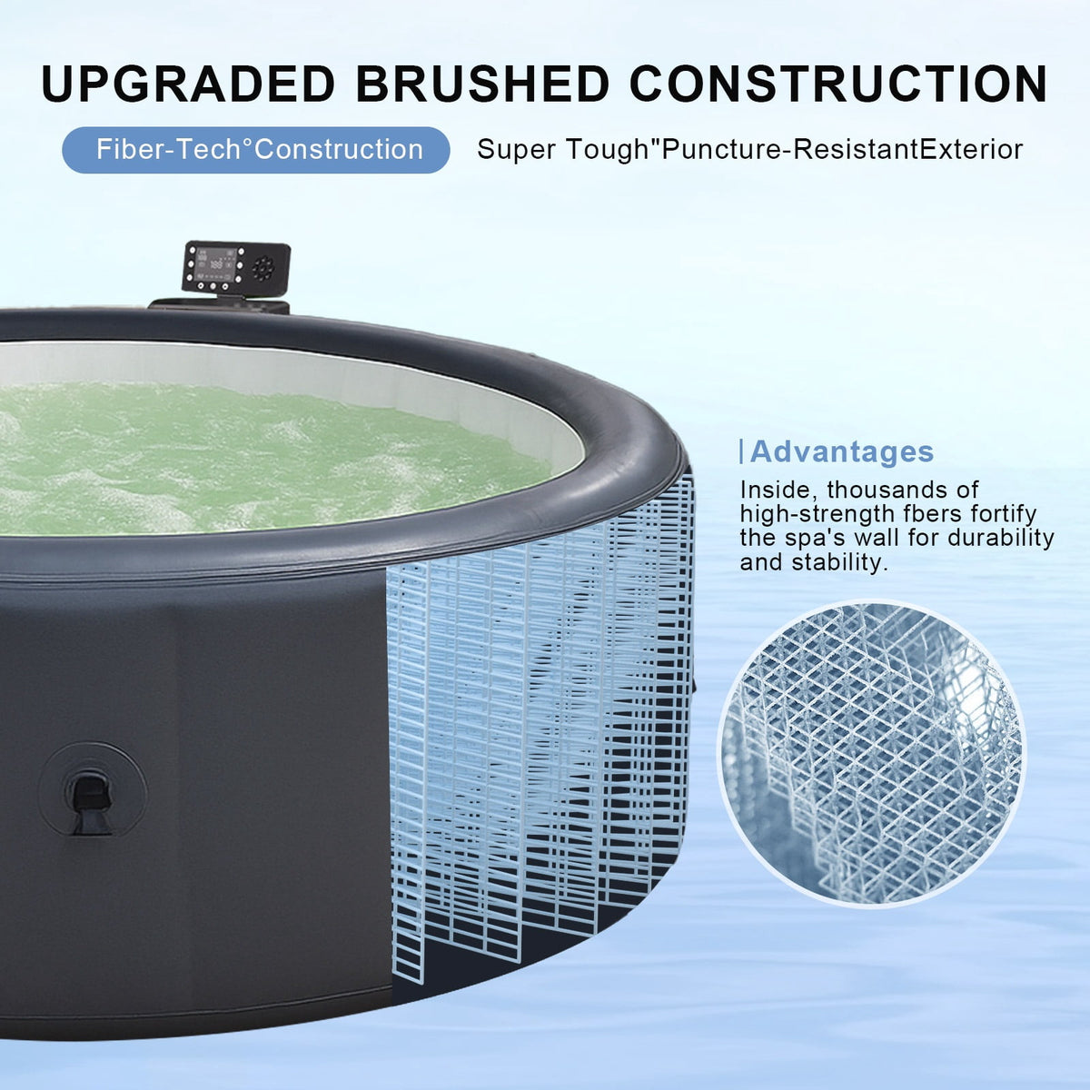 4-6 Person Inflatable Hot Tub, 150 Bubble Jets Portable Round Home Spa Gray
