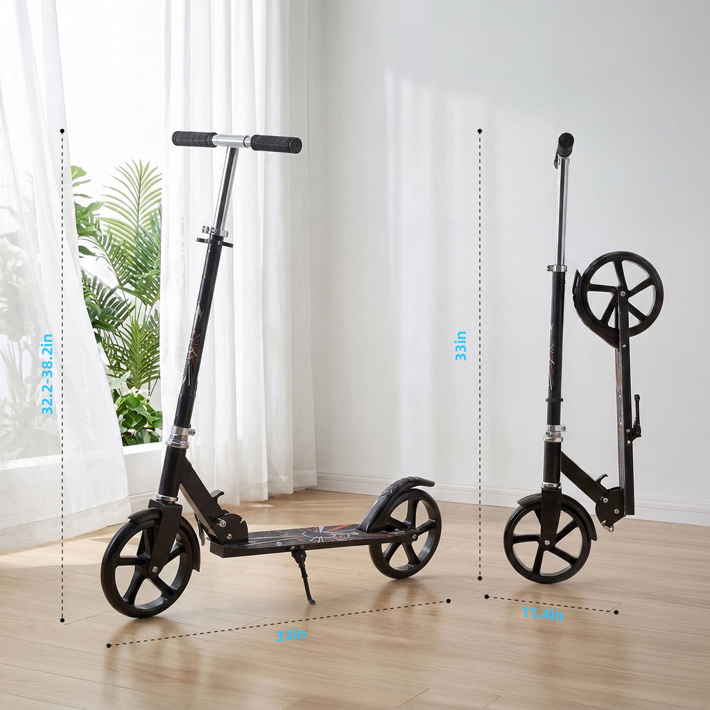 Kick Scooter with 3 Adjustable Levels,Folding Commuter Scooter 8 Inch Big Wheels for Teens & Adults,Black