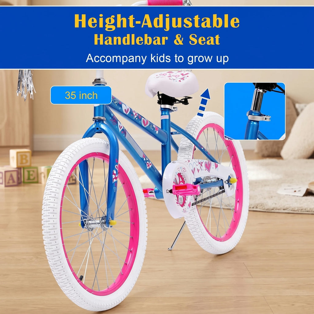 Girls 20 in. Bicycle, Youth Kids Bike for Age 7-14, Blue