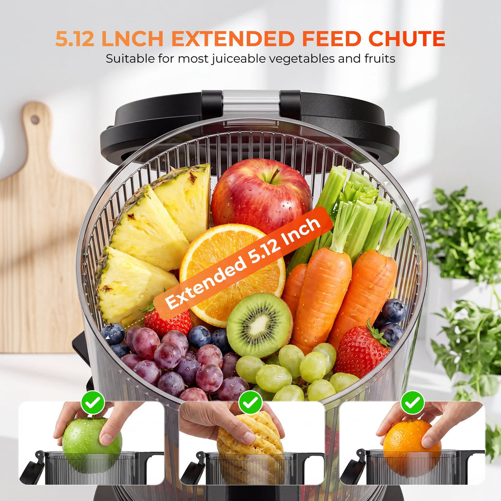 Juicer Machine,Cold Press Juicer with 5.12" Wide Feed Chute Fit Whole Fruits Vegetables, Masticating Juicer with High Juice Yield,Easy to Clean,Black