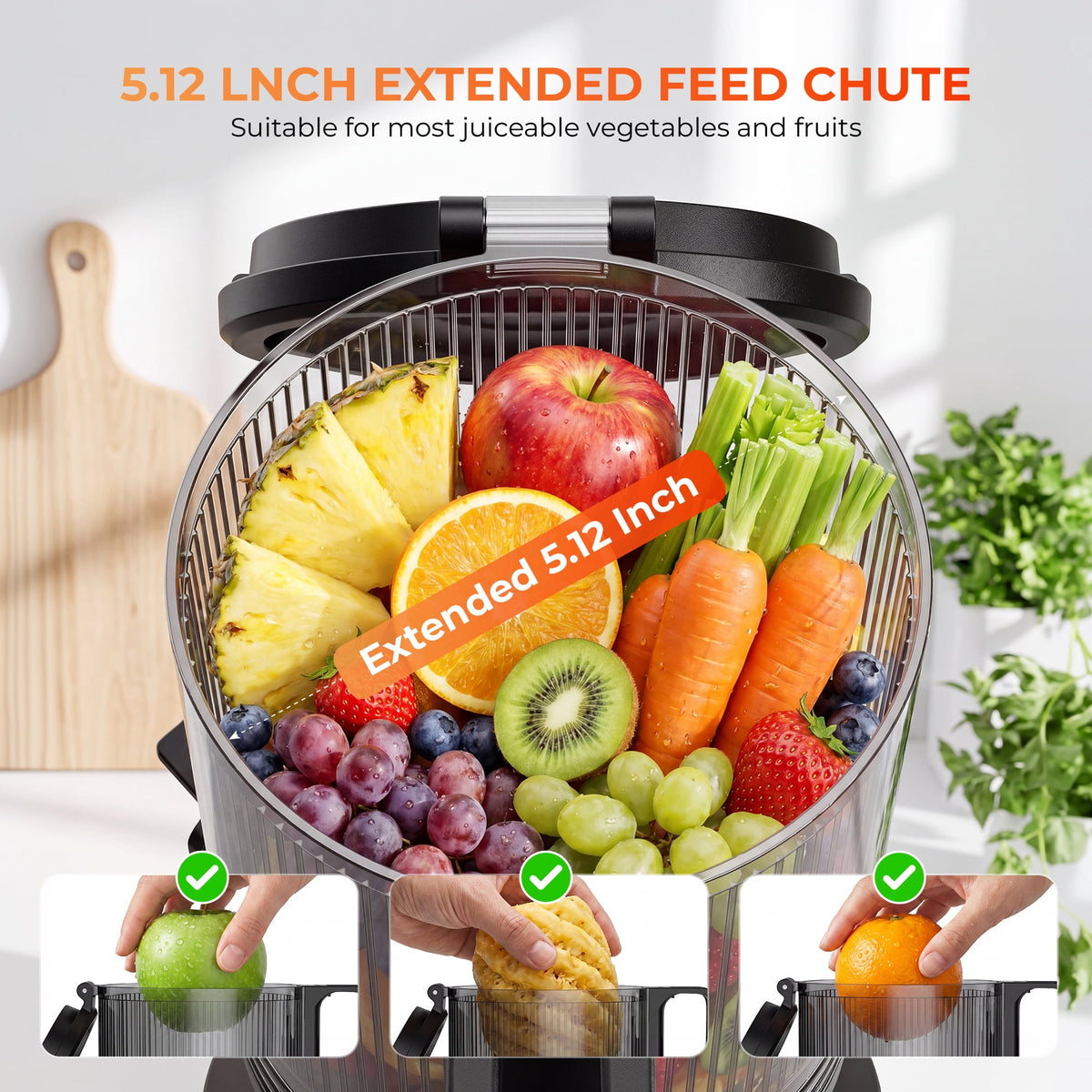 Juicer Machine,Cold Press Juicer with 5.12" Wide Feed Chute Fit Whole Fruits Vegetables, Masticating Juicer with High Juice Yield,Easy to Clean,Black