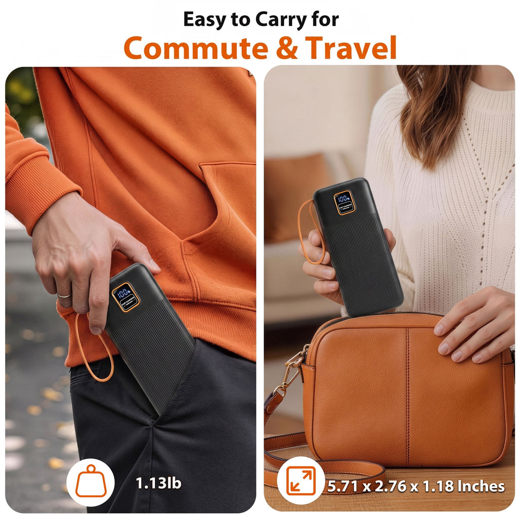 38800mAh Portable Charger Power Bank, 22.5W Fast Charging Slim Travel Battery Pack with 4 Built‑in Cables, Multi‑Ports for Outdoor, iOS & Android Devices