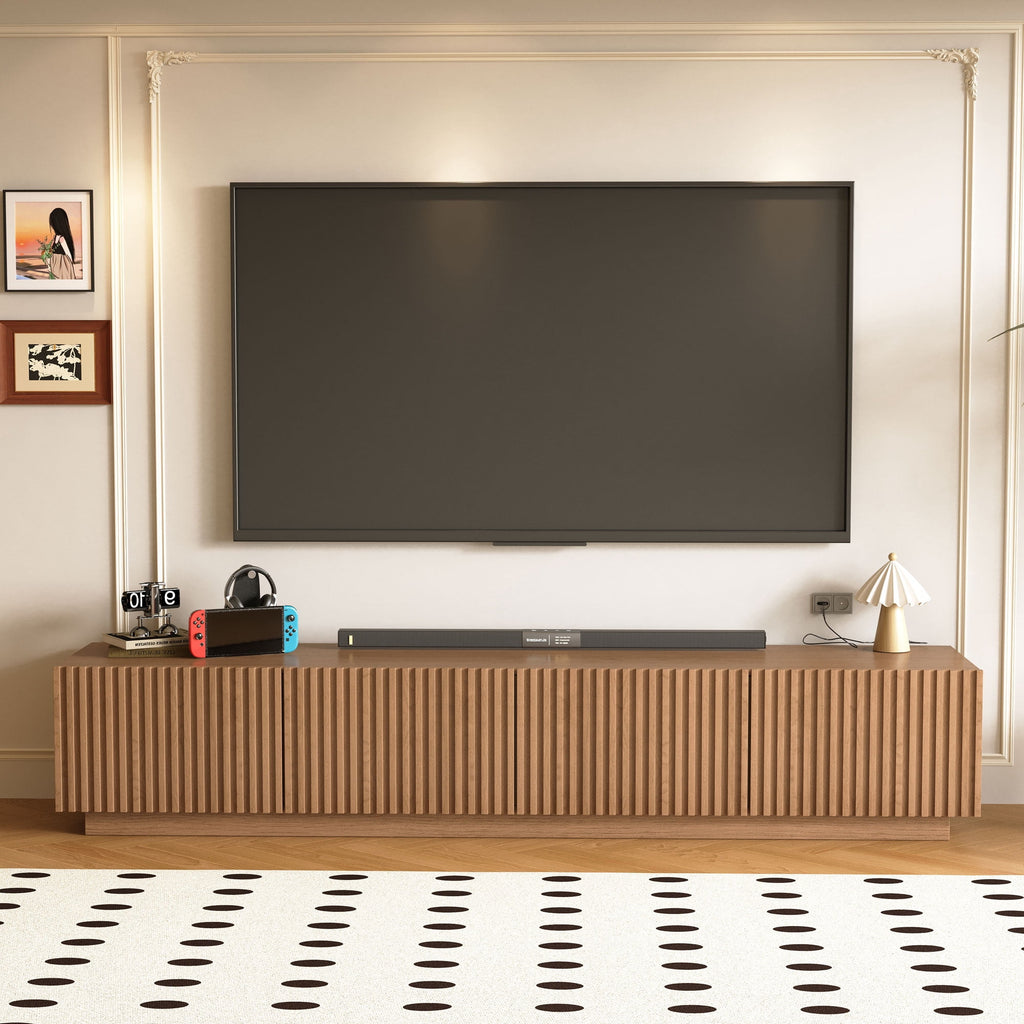 86.61" Mid-Century Modern TV Stand for TVs up to 85", Sturdy Living Room Furniture Media Console with Large Storage Space, Entertainment Center for Living Room and Bedroom, Walnut