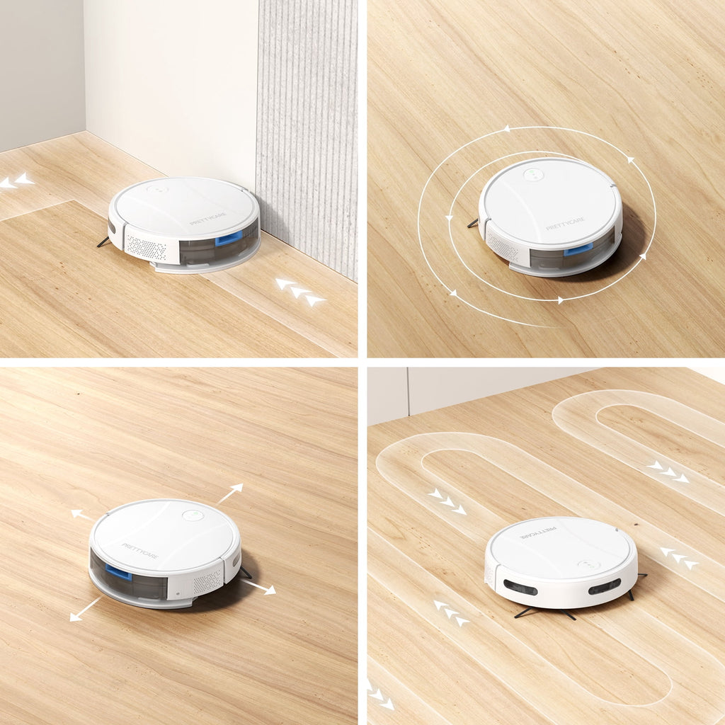 PrettyCare C2-v2 Robot Vacuum and Mop Combo Cleaner, 3-in-1, 8000Pa Suction, 5200mAh Battery, White