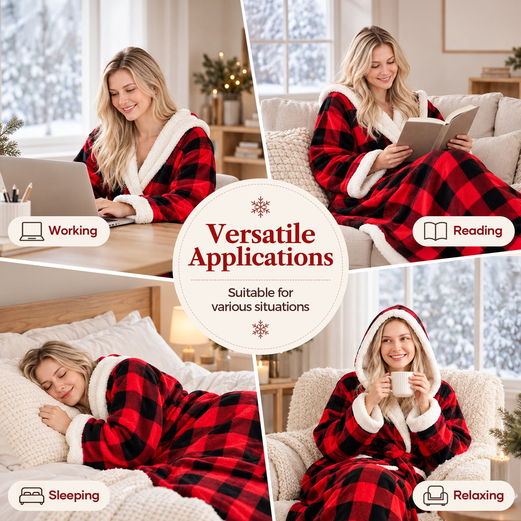 Biotree Wearable Heated Blanket with Waistband, Foot Pocket and Detachable Hood - Electric Plaid Throw Blanket with 6 Heat Levels and 1-12H Auto Timer Settings -50 x 70 inch,Red