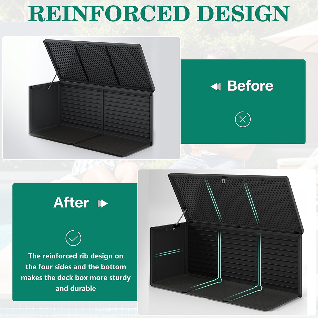 130 Gallon Resin Outdoor Storage Deck Box, Black