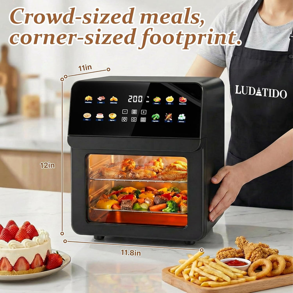 12.7QT Air Fryer Oven, 1700W Digital Air Fryer with 12 Preset Cooking Functions, Touchscreen Control, Visible Window, Color Display, Black